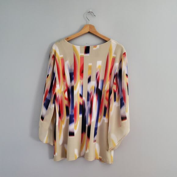 JM Collection Petite Colorful Color Block Top L - Picture 2 of 7